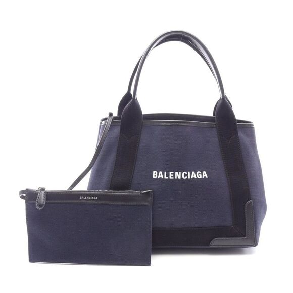 Balenciaga Navy Cabas S Canvas Leather Tote - Picture 1 of 8